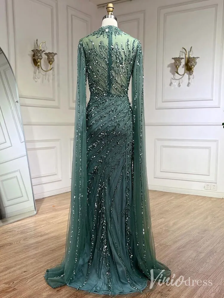 Beaded Lace Sheath Prom Dresses Extra Long Sleeve High Neck Mother of the Bride Dress AD1230