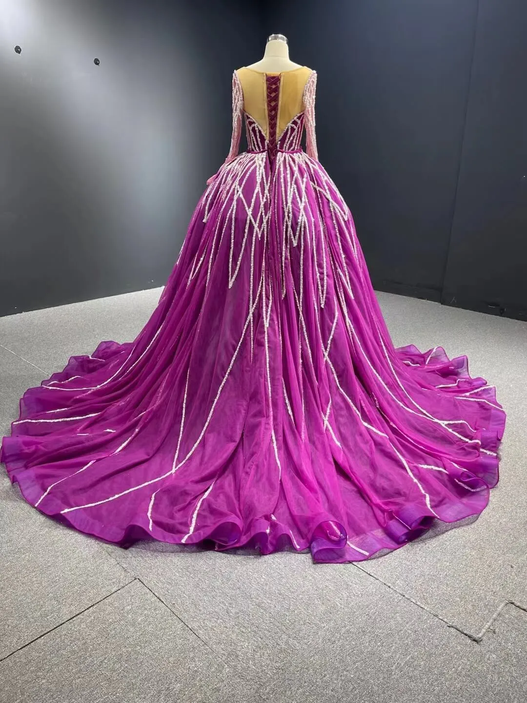 Beaded Magenta Wedding Dress with Detachable Overskirt 67480