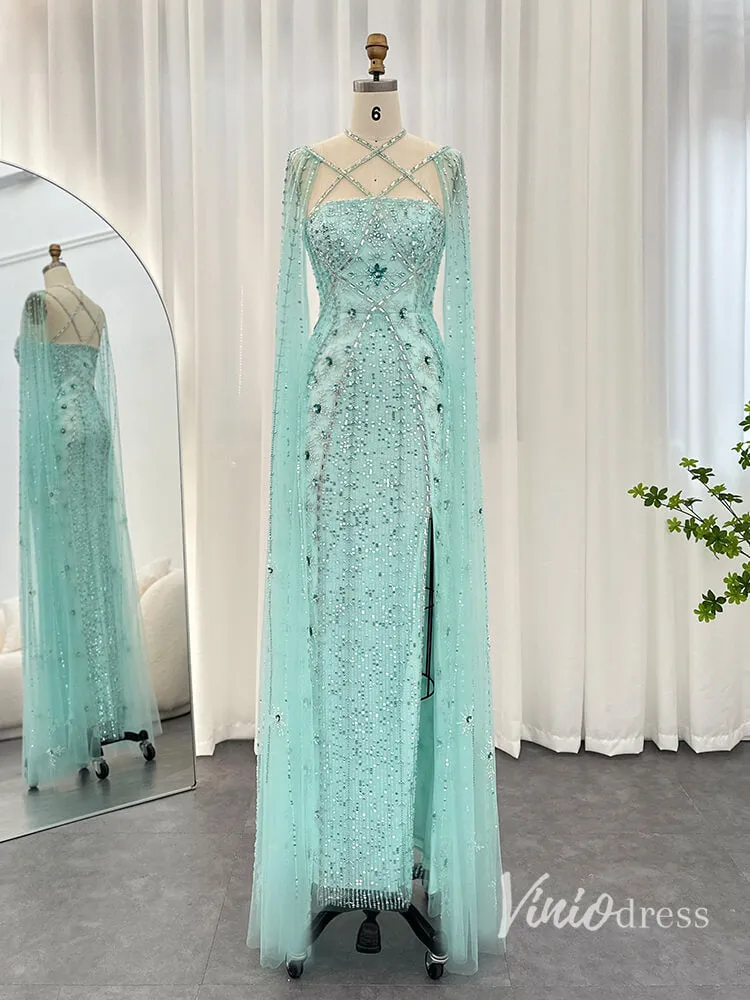 Beaded Mermaid Evening Dresses Extra Long Sleeve Pageant Dress AD1149