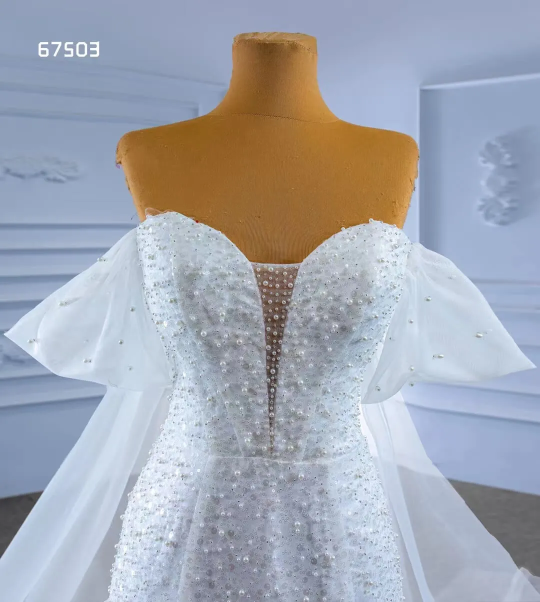 Beaded Mermaid Wedding Dress with Long Cape Sleeve 67503