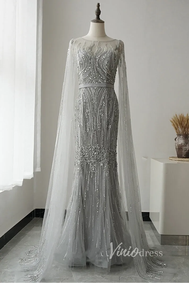 Beaded Pageant Dresses with Detachable Cape Sleeve FD1476