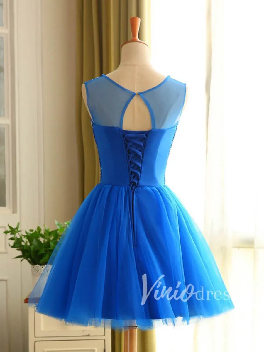 Beaded Royal Blue Homecoming Dresses Corset Back SD1166