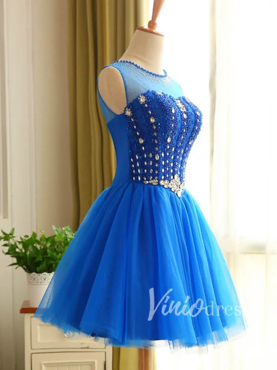 Beaded Royal Blue Homecoming Dresses Corset Back SD1166