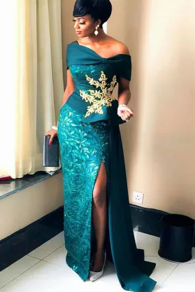 Beautiful Green Lace Long Prom Dresses, African Formal Dresses, SP657