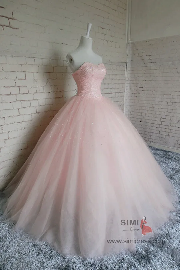 Beautiful Pink Ball Gown Long Prom Dresses, Evening Dresses With Beading, SP704