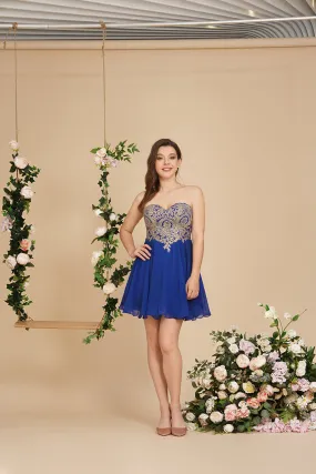 Biztunnel A-Line Strapless Short Chiffon Prom Dresses with Beadings