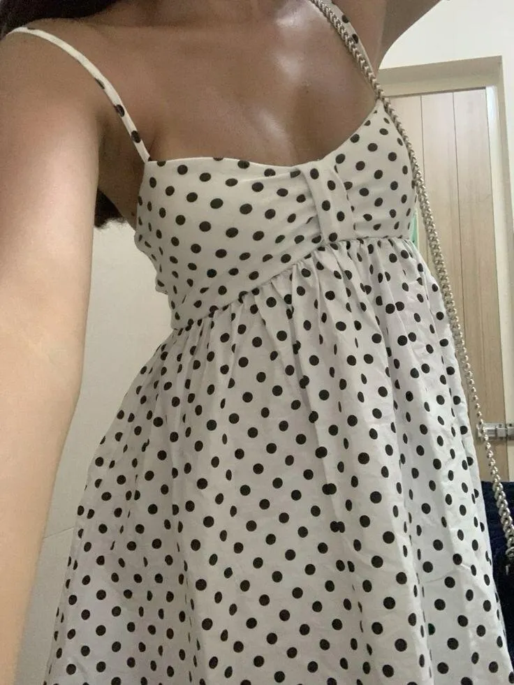 Black and White Polka Dots Strappy A-Line Summer Dress Homecoming Dress, DP3209