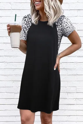 Black Animal Print Raglan Mini Dress