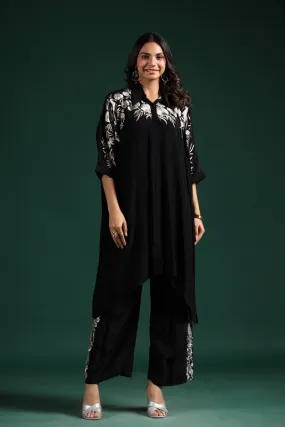 Black Embroidered Habutai Silk Co-Ord Set