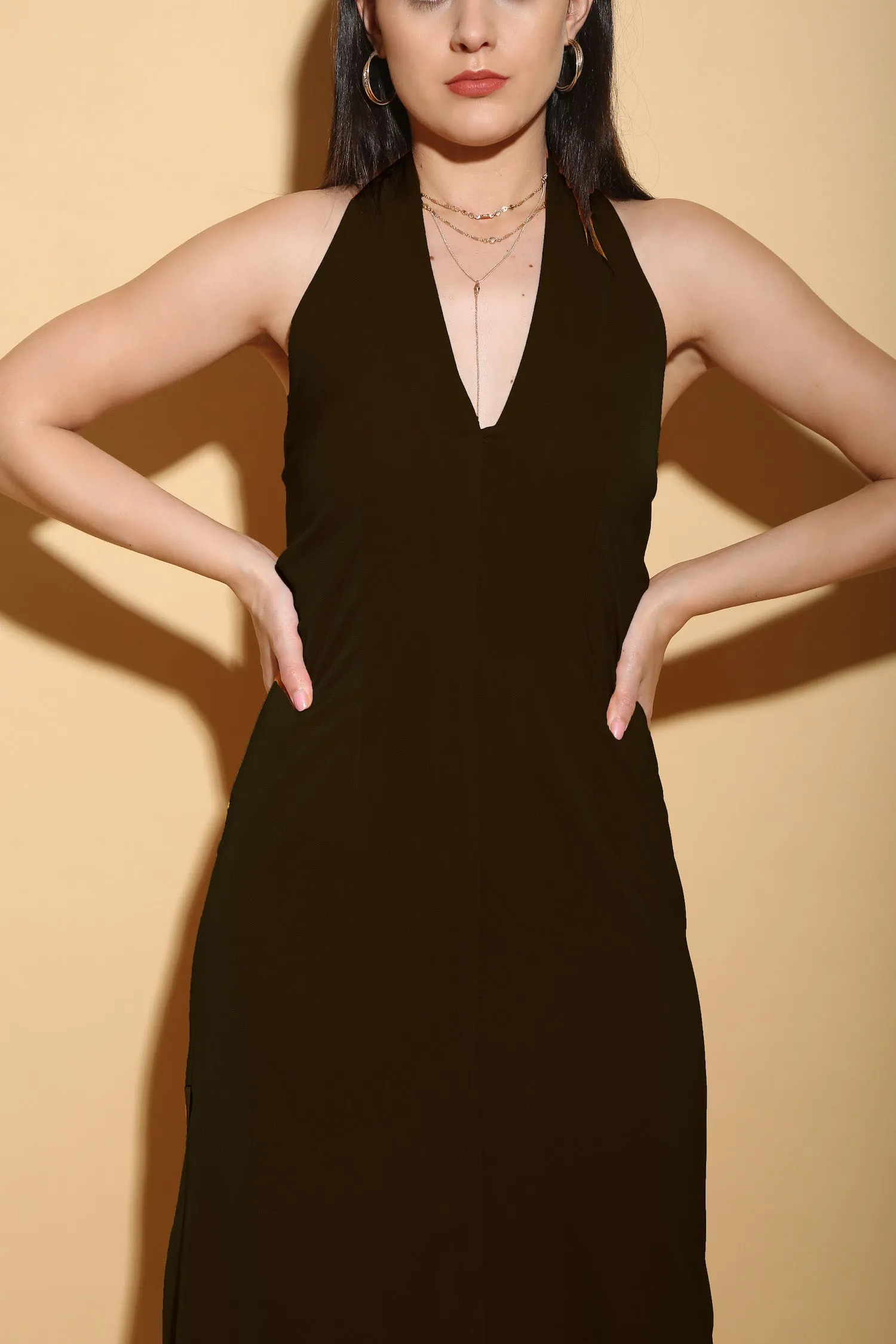 Black Halter Midi Dress