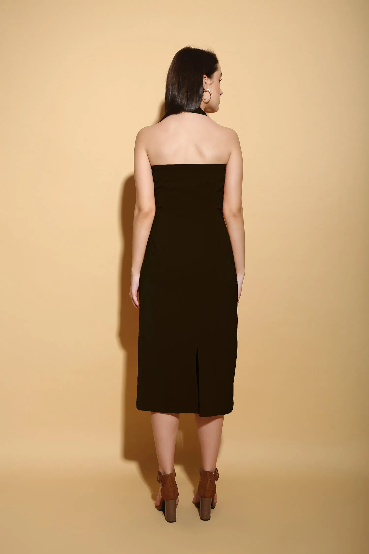 Black Halter Midi Dress