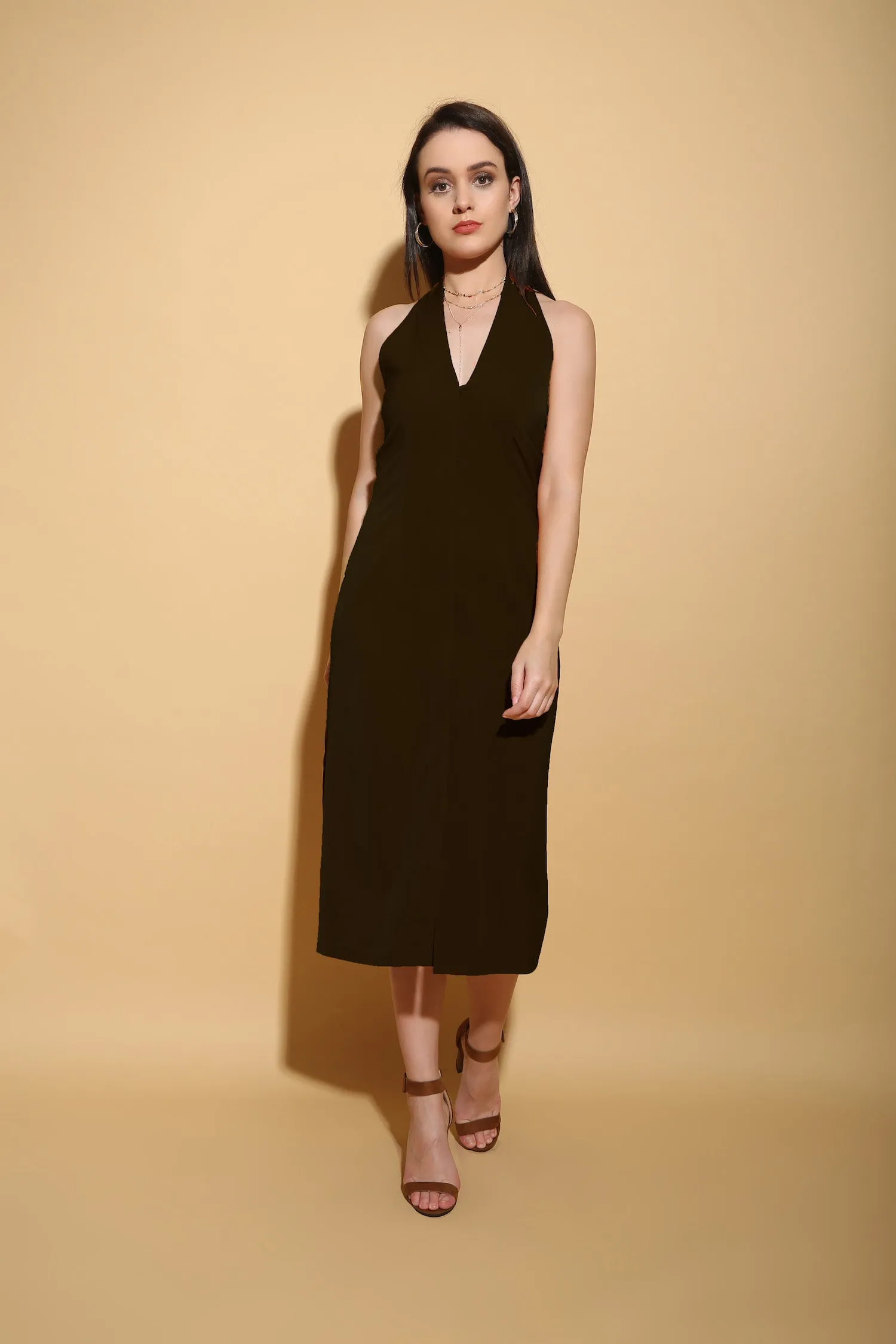 Black Halter Midi Dress