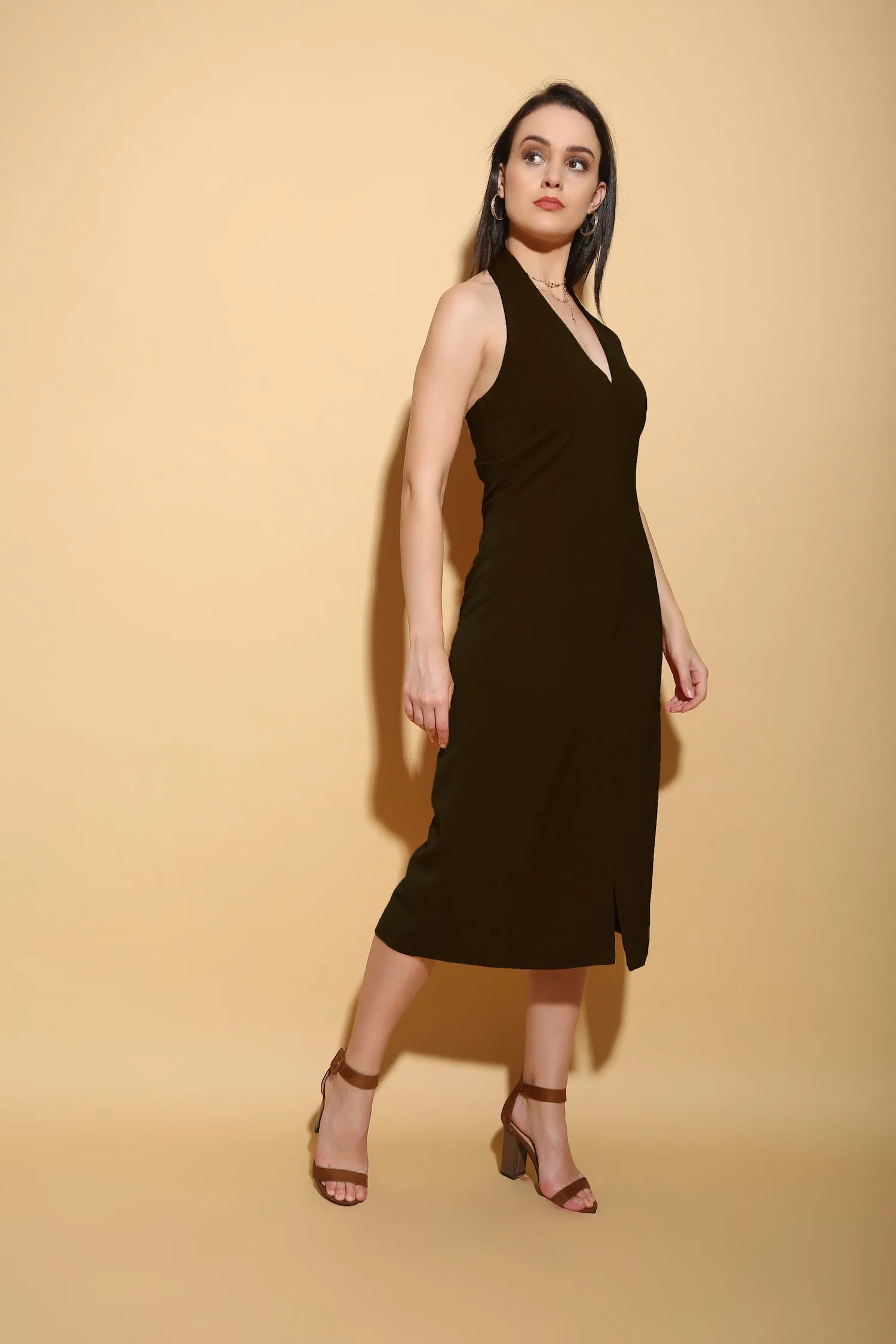 Black Halter Midi Dress