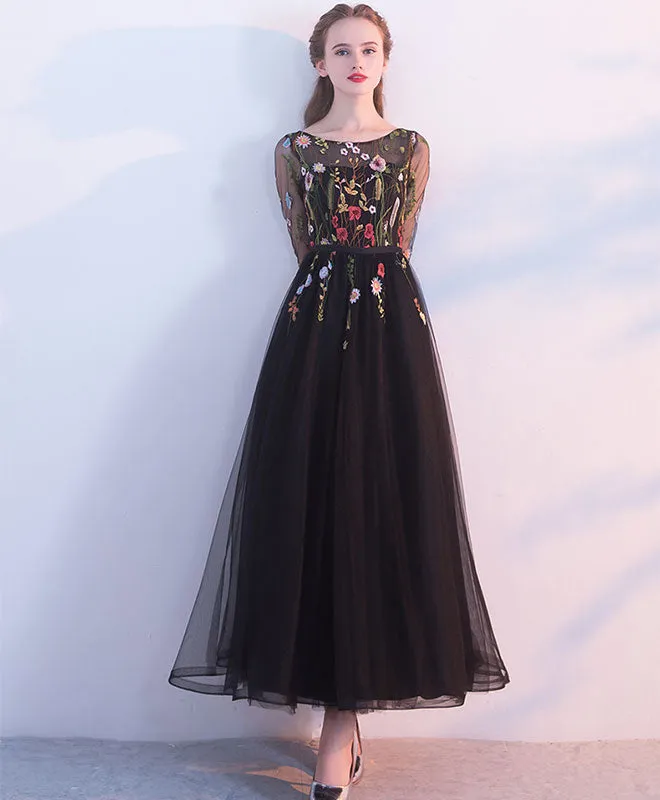 Black Lace Tulle Long Prom Dress, Black Evening Dress