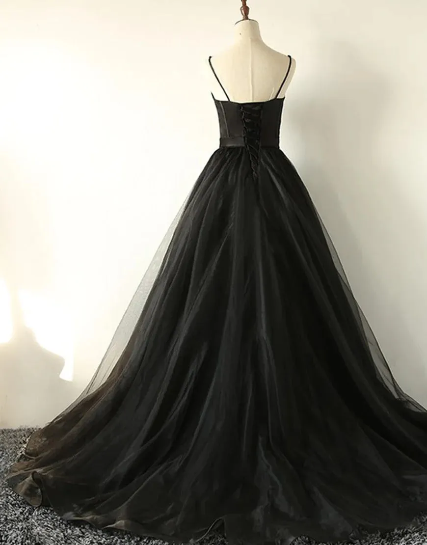 Black Long Sweetheart Tulle Prom Dresses,Evening Dresses,BD930655