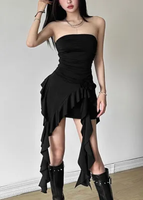 Black Sheath Strapless Mini Homecoming Dress Birthday Outfits, DP3094