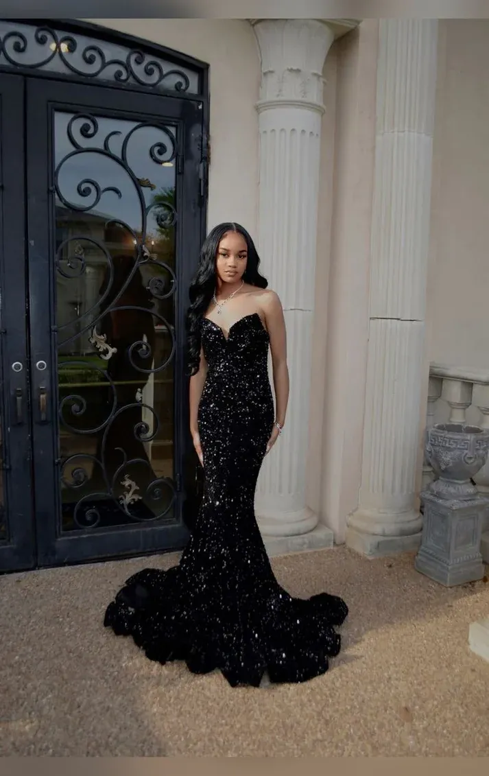 Black Sweetheart Strapless Mermaid Prom Dress Evening Party Dress for Black Girl,DP439