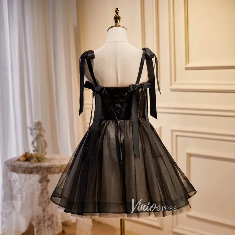 Black Tulle Homecoming Dresses Spaghetti Strap Short Prom Dress SD1588