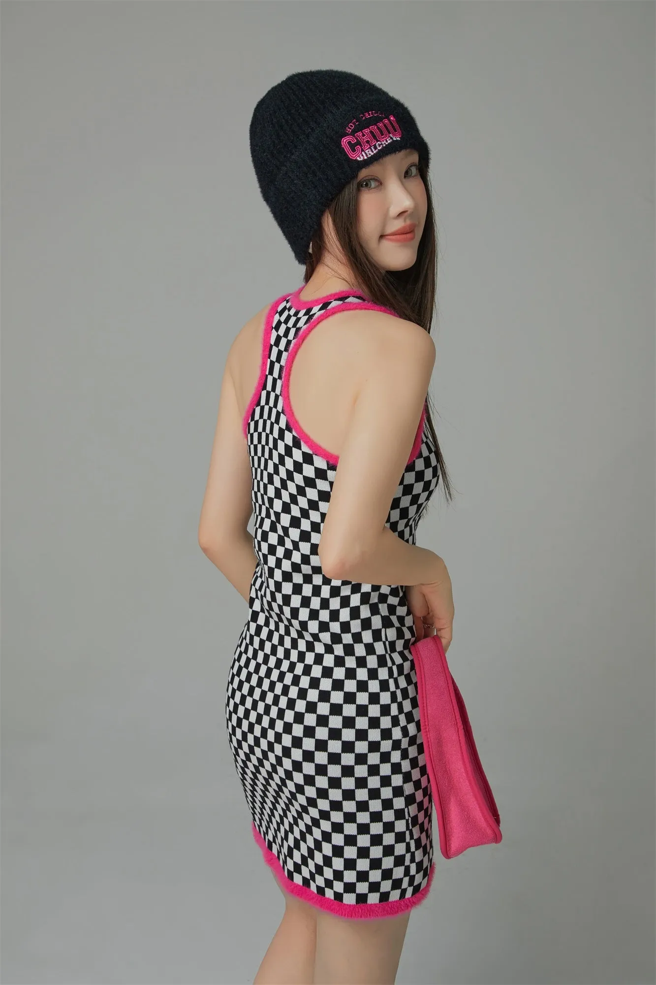 Block Checkered Print Short Dress