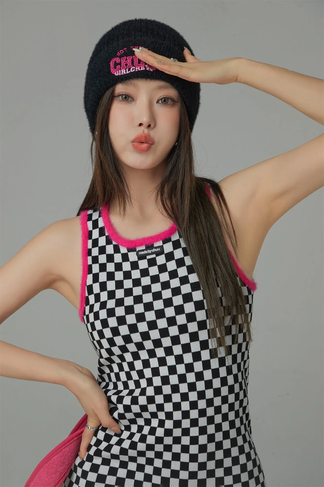 Block Checkered Print Short Dress