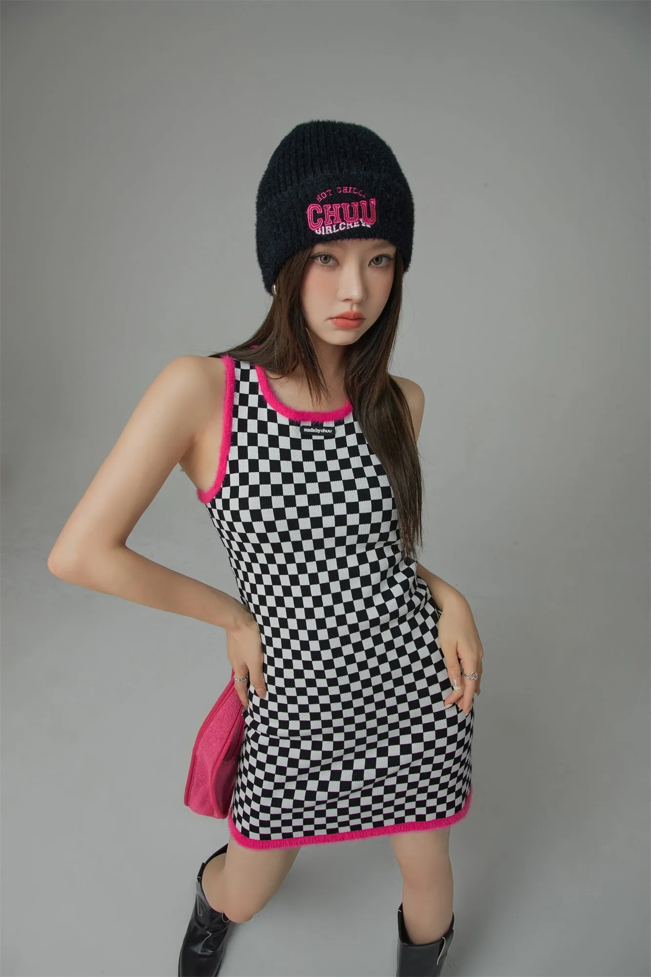 Block Checkered Print Short Dress