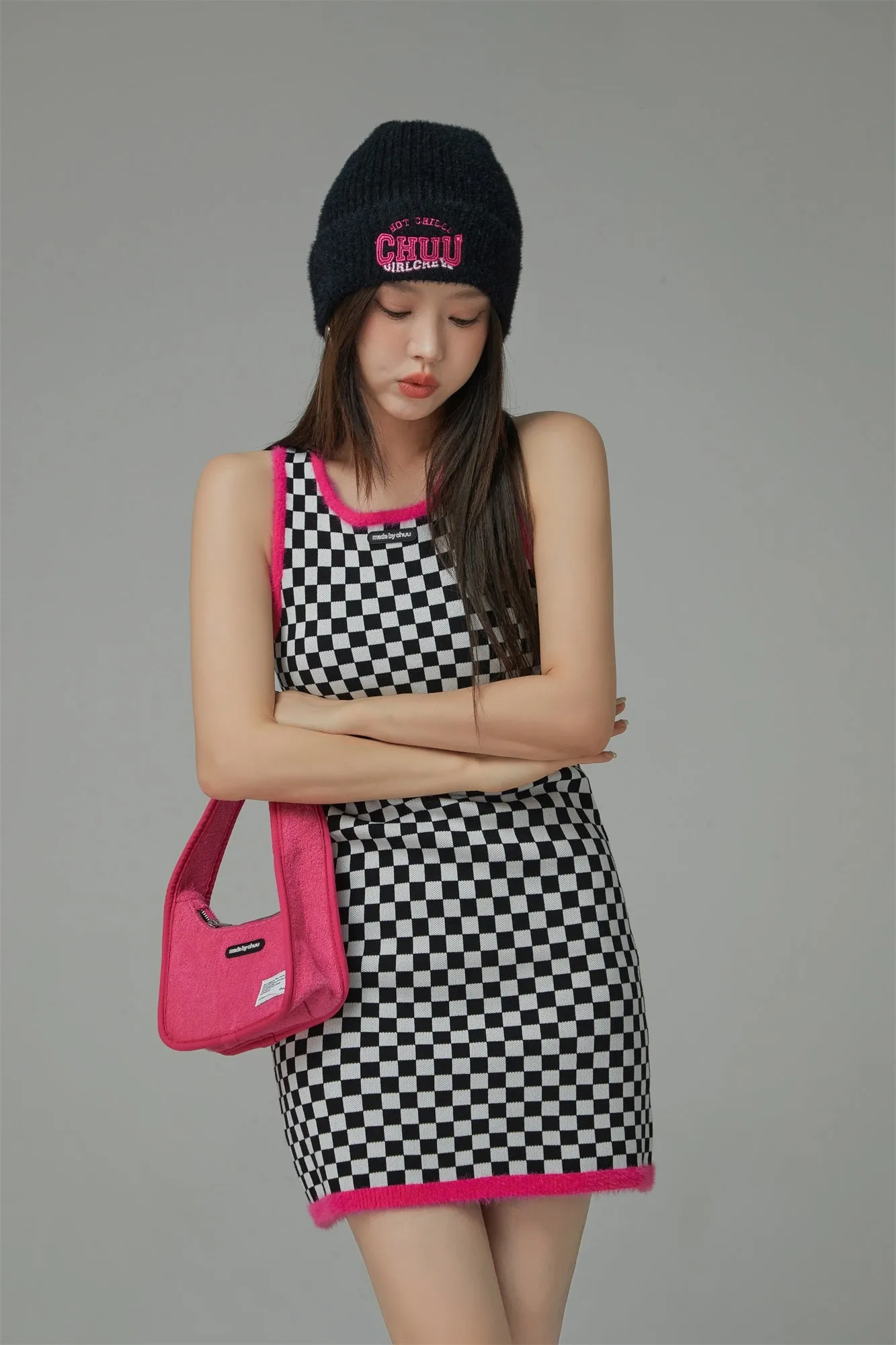 Block Checkered Print Short Dress