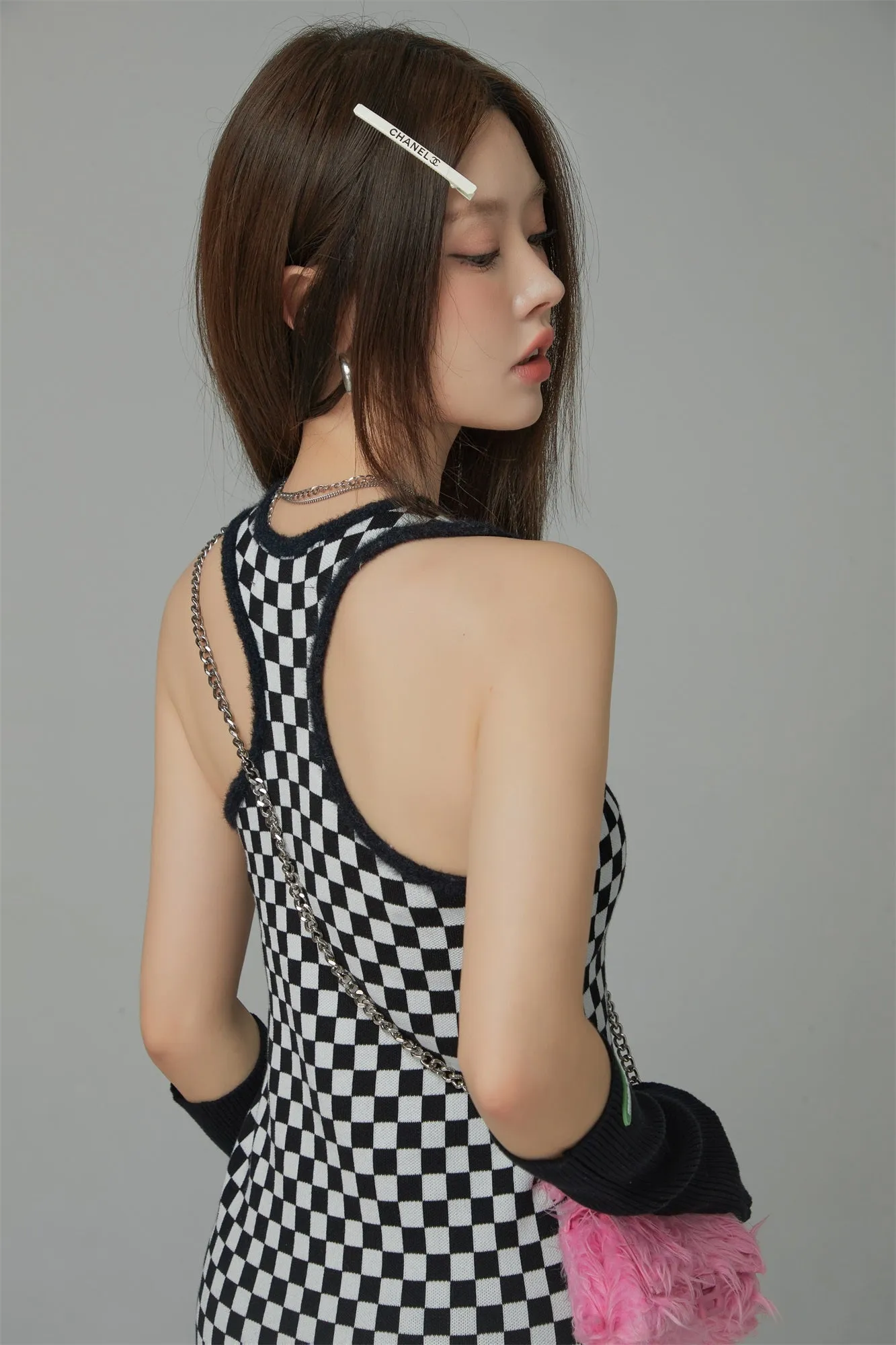 Block Checkered Print Short Dress