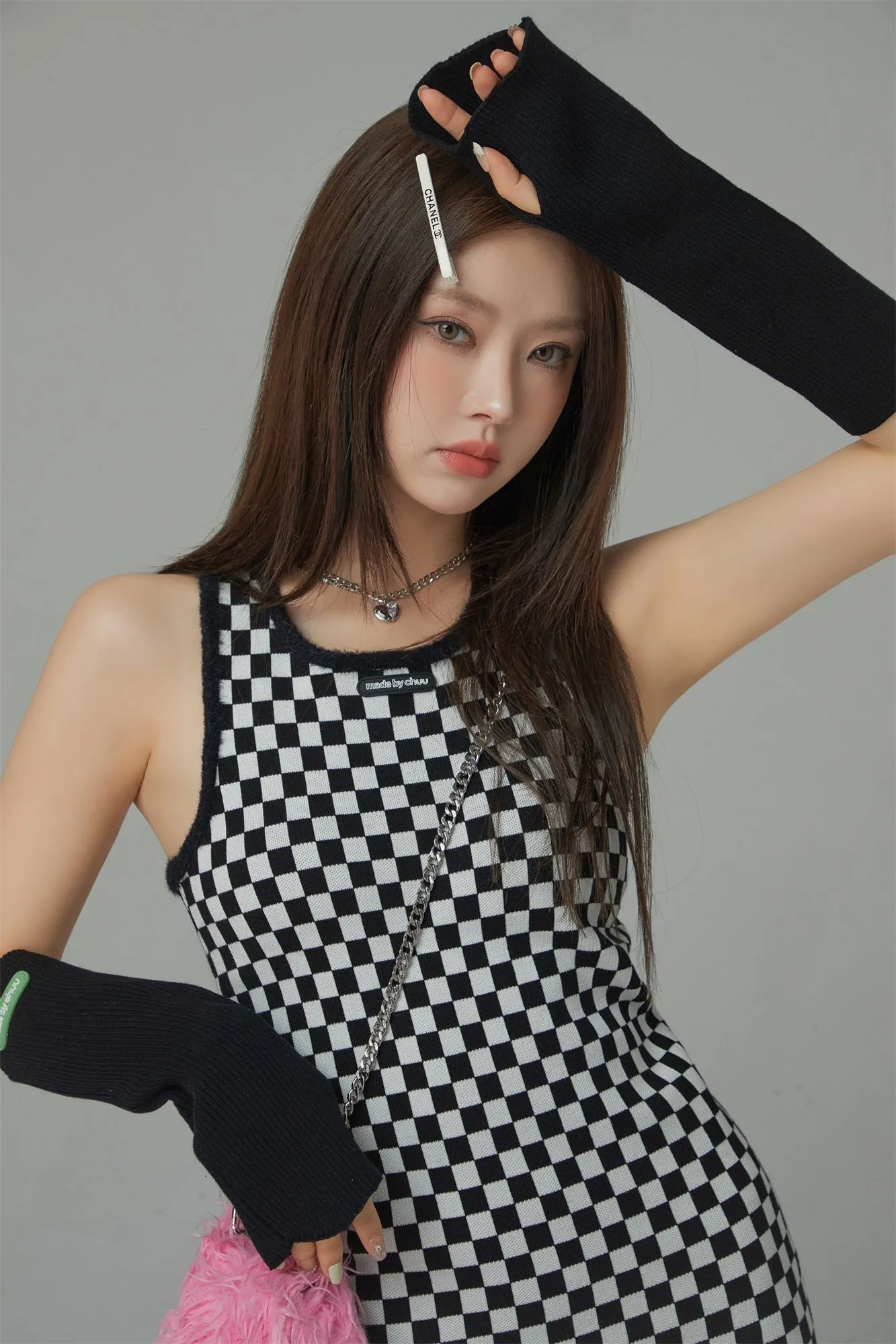 Block Checkered Print Short Dress