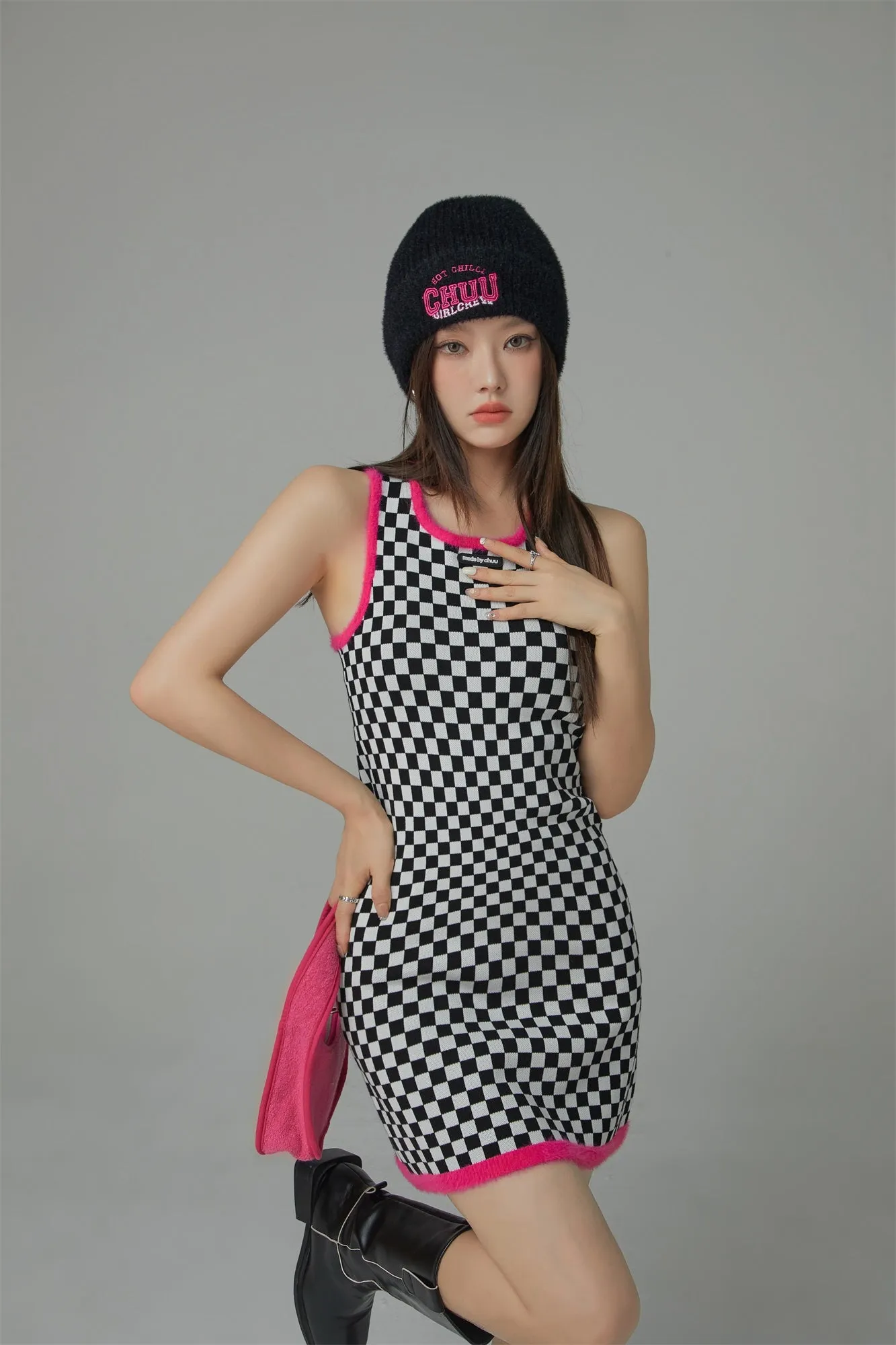 Block Checkered Print Short Dress