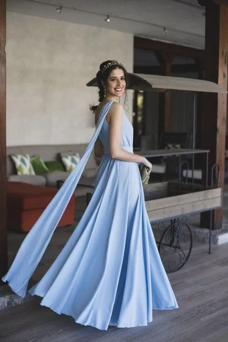 Blue One Shoulder Prom Chiffon Long Prom Dresses, Blue One Shoulder Prom Chiffon Long  Formal Evening Dresses