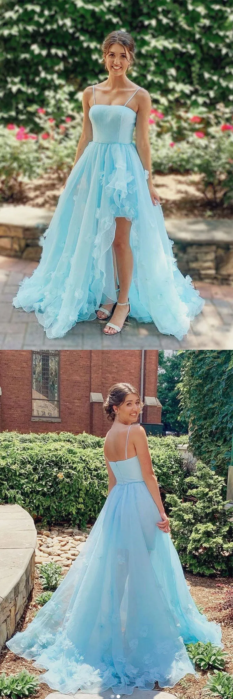 Blue tulle long prom dress blue formal dress