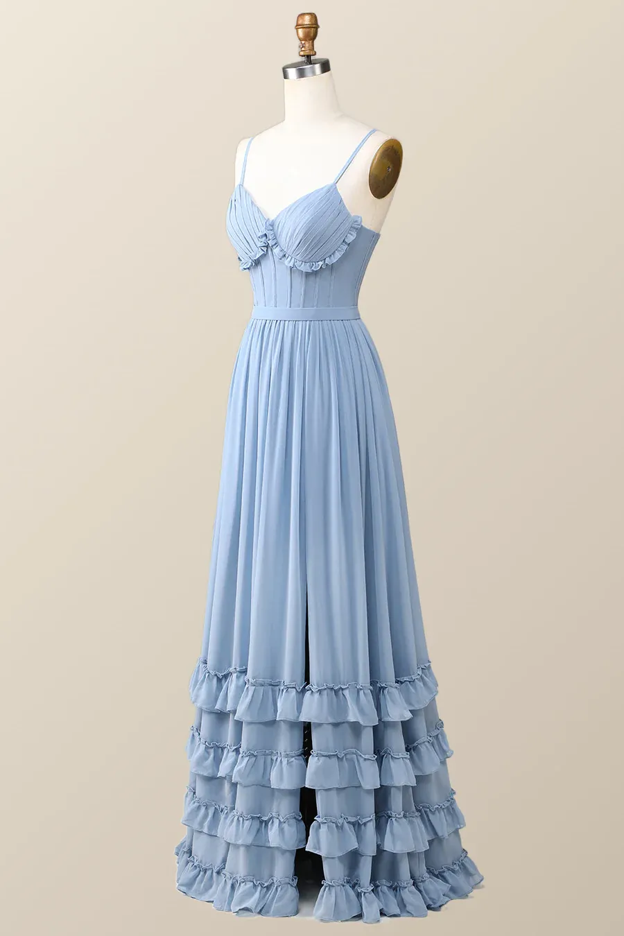 Boho Style Dusty Blue Ruffles Long Party Dress Bridesmaid Dress,DP1817