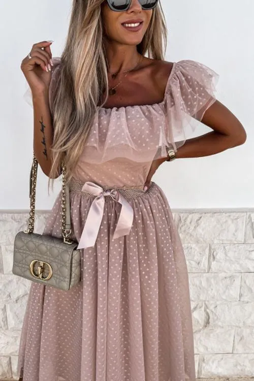 Bow Tie Off Shoulder Ruffles Maxi Dress