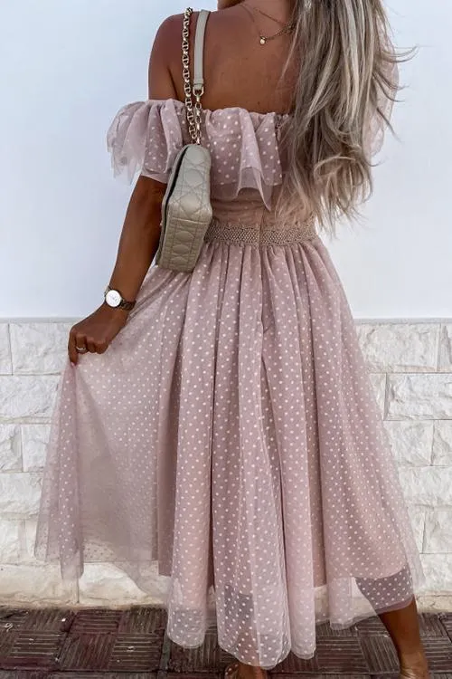 Bow Tie Off Shoulder Ruffles Maxi Dress