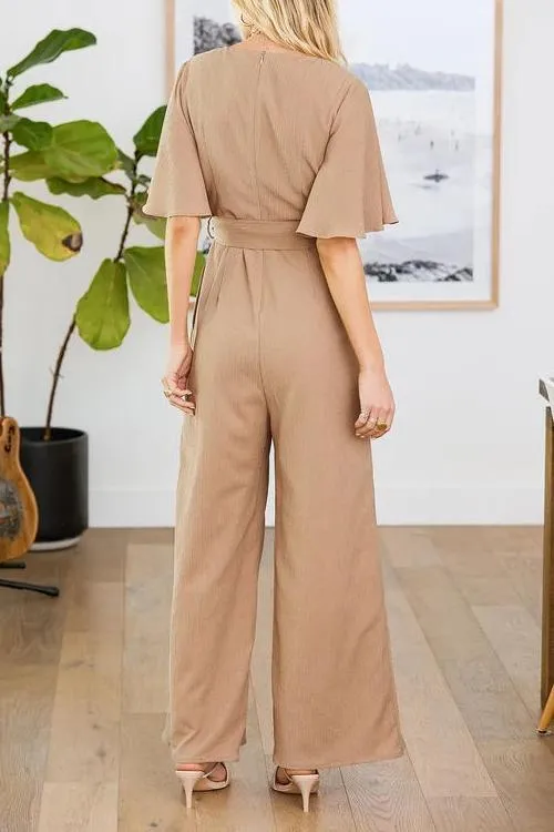 Bow Tie V Neck Short Sleeve Jumpsuit