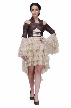 Brown and off white steampunk layered dress