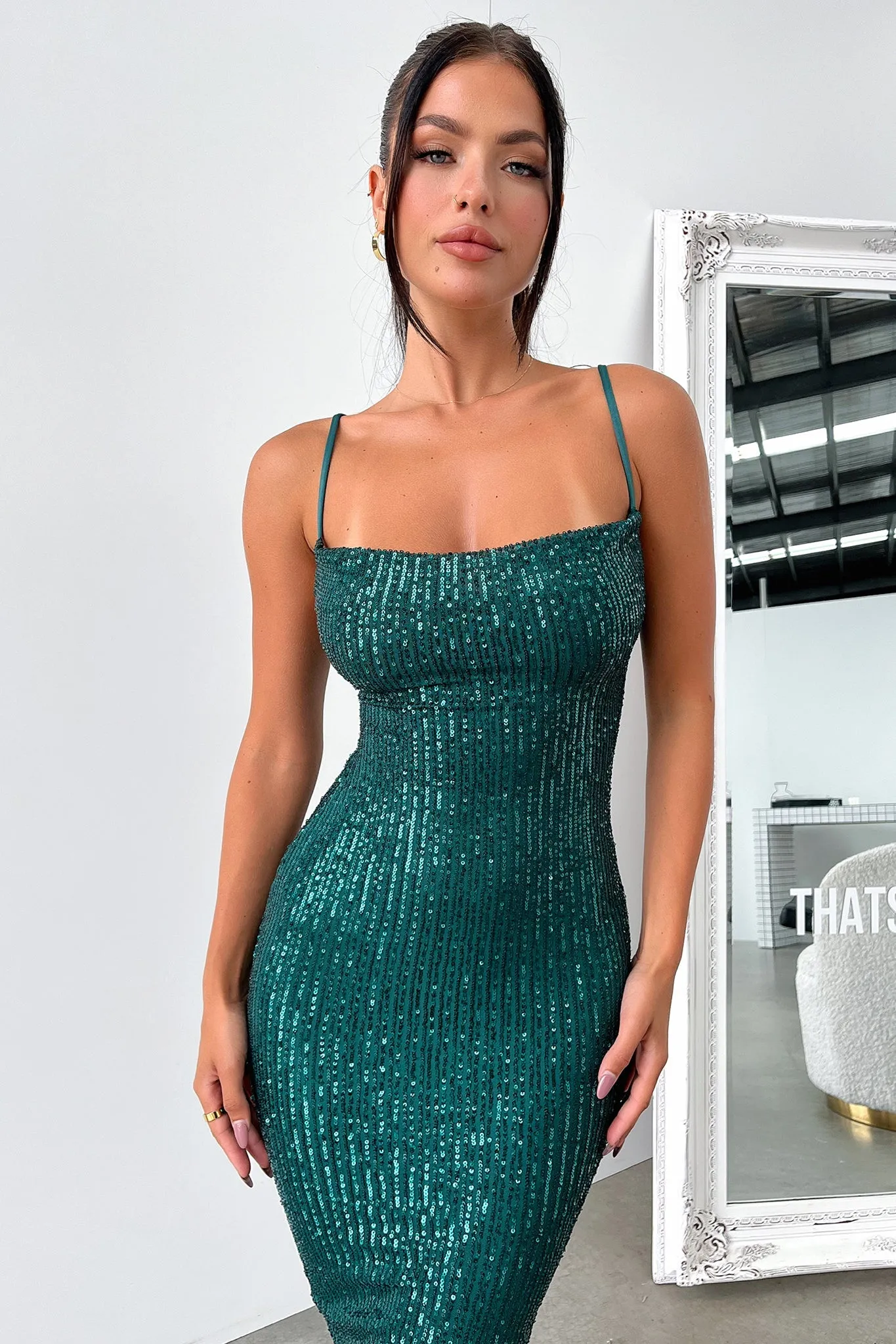 Brylee Midi Dress - Emerald Sequin