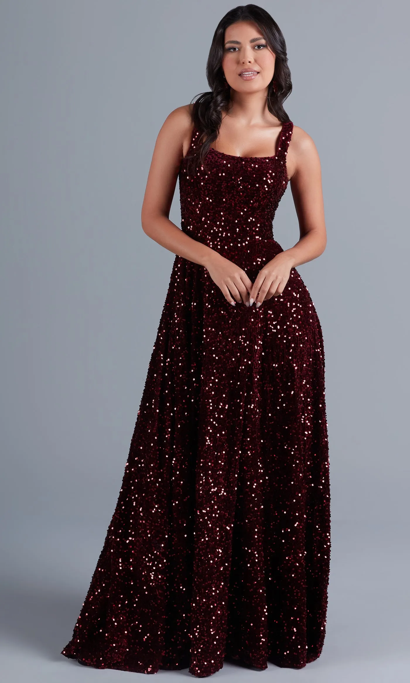 Burgundy Red Long Velvet Formal Dress with Sequins