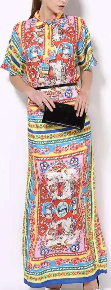 'Carretto' Multicolored Belted Maxi Dress