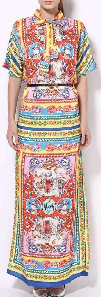 'Carretto' Multicolored Belted Maxi Dress