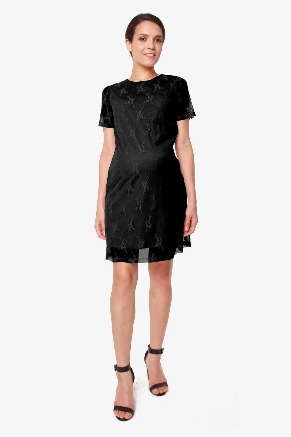 Catriona Full Lace Short Sleeve Nursing Dress Black Print