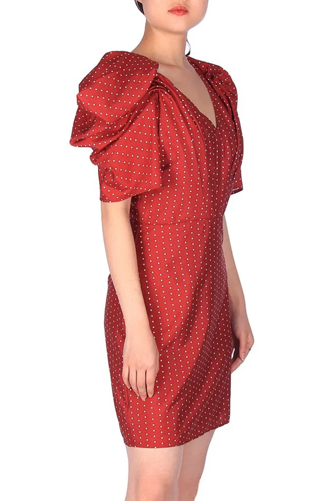 Caylar  - Short Puff Sleeve Dot Print V-neck Dress