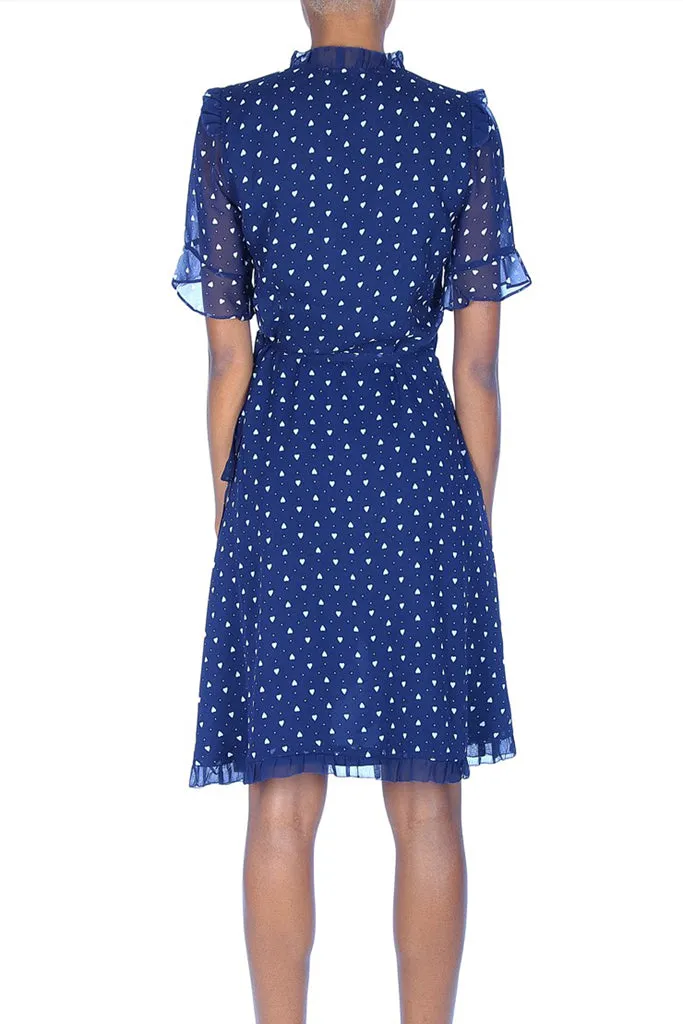 Caylar  -Short Ruffled Dot Print Asymmetrical Hem Dress