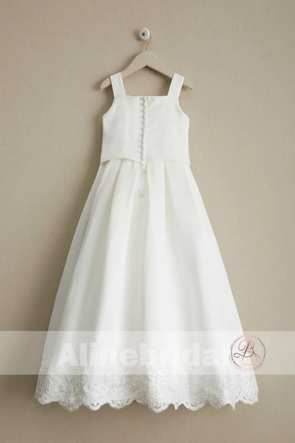 Charming Elegant Ivory Lace Square Neck Sleeveless Long A-line Flower Girl Dresses , FGS091