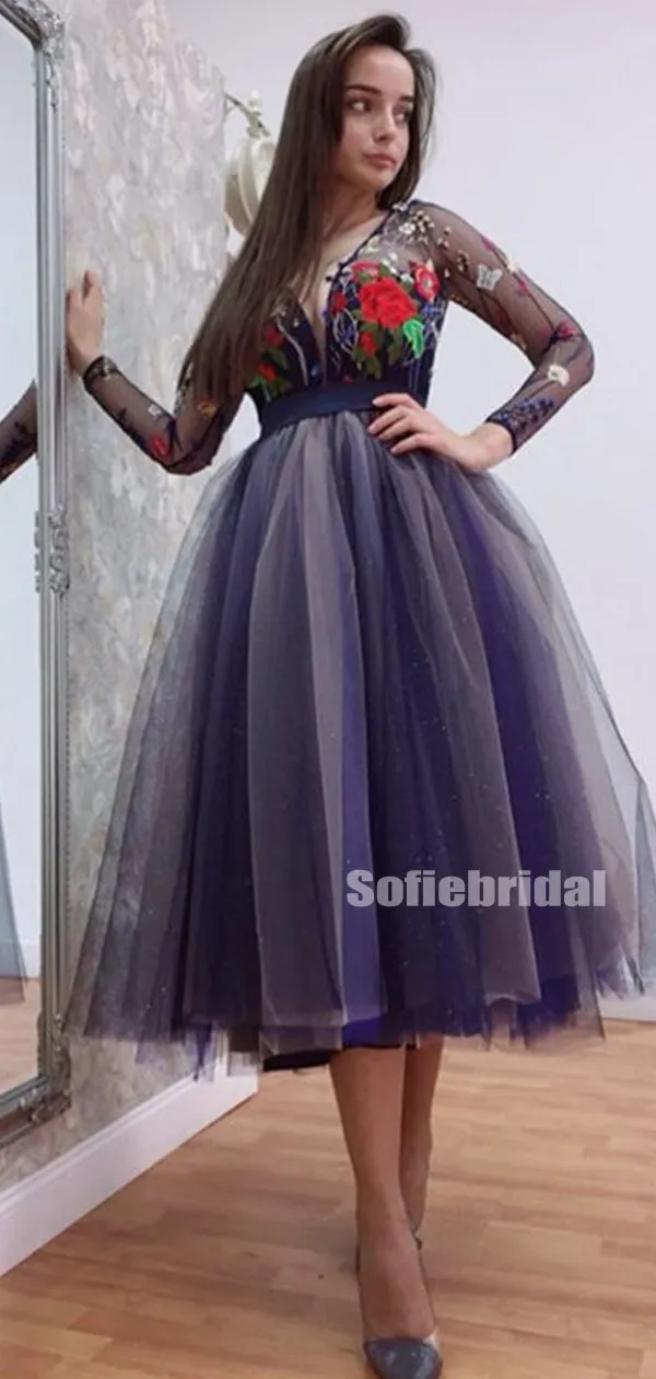 Charming V-neck A-line Tulle Short Prom Dresses Online,SFPD0111