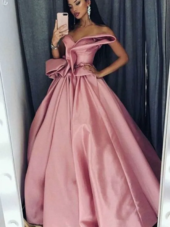 Chic Design Long A-line Dusty Rose Satin Prom Dresses, Long Prom Dresses, Prom Dresses