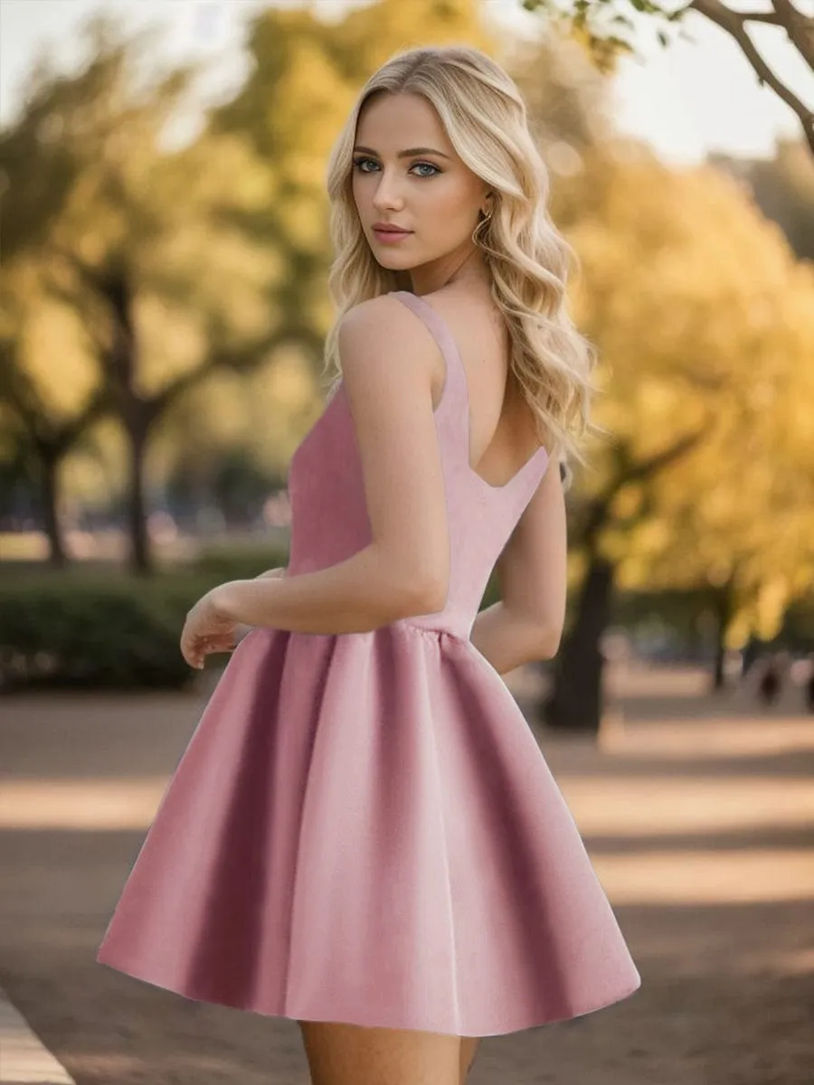 Chic Square Neck Open Back A-line Satin Homecoming Dress