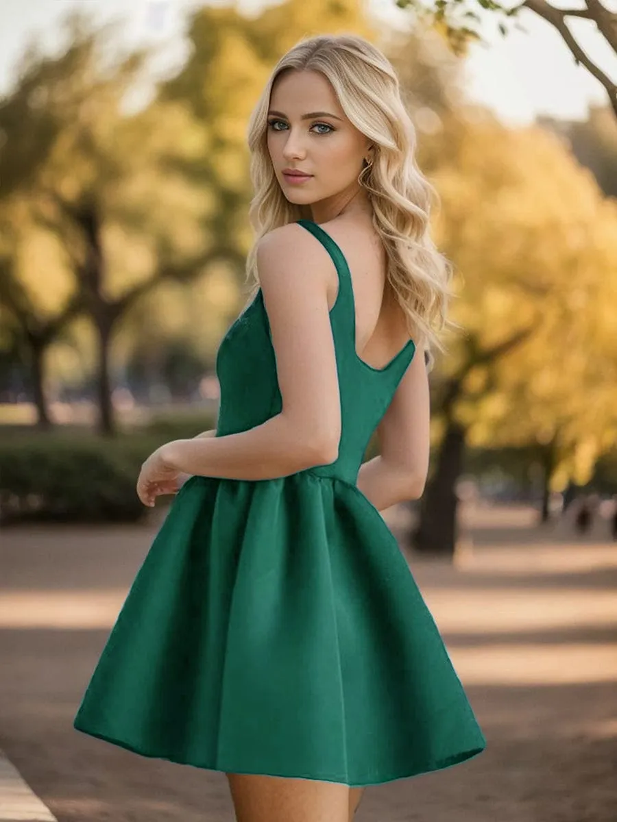 Chic Square Neck Open Back A-line Satin Homecoming Dress