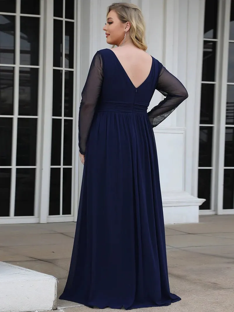 Chiffon Long Sleeve Flowy Mother of the Bride Dress