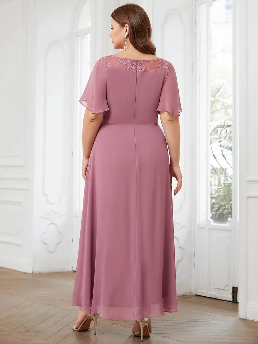 Chiffon Ruffle Sleeves Asymmetrical Hem Mother of the Bride Dress